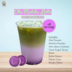 Ube Matcha Latte w/boba | 8 Servings | Specialty Drink | DIY Bubble Tea Kit | Christmas Gift, Happy Hour, Gift Set, Birthday Activity