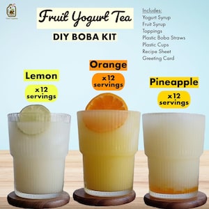Fruit Yogurt Tea Boba Kit | 12 Serving | Lemon, Orange, Pineapple | DIY Bubble Tea | Christmas Gift, Happy Hour, Gift Set, Birthday Activity