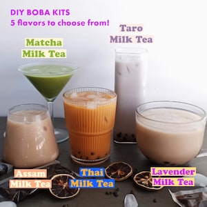DIY Boba Kit | 6-8 Servings | Taro, Matcha, Lavender, Thai Tea, Assam Black Tea | Bubble Tea | Christmas Gift, Happy Hour, Birthday Activity