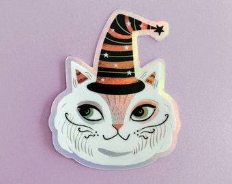 Wicked Witch  Cat Sticker- Halloween Cat- Spooky Cat - Artist Sticker - Dirty Lola - Original Art Sticker