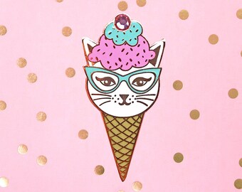 Ice Cream Cat - Hard Enamel Pin - Sweet Cat - Enamel Pin - Artist pin - Dirty Lola - Cat Lover