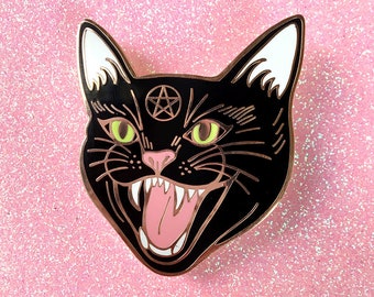 Schwarze Katze - harter Emaille Pin - zischende Katze - Evil - Emaille Pin - Künstler Pin - Dirty Lola - Cat Lover