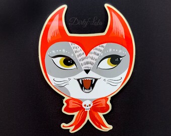 Devil Cat Sticker- Halloween Cat- Spooky Cat - Artist Sticker - Dirty Lola - Original Art Sticker