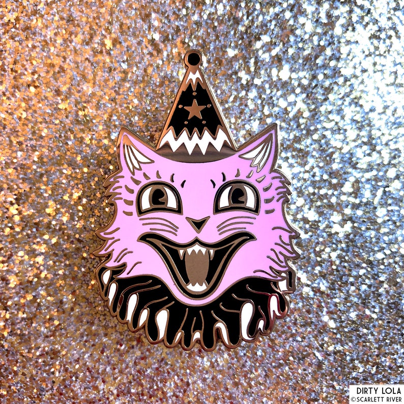 Enamel Pin Dirty Lola Hard Enamel Pin Clown Cat Pink Halloween Cat Vintage Inspired Artist pin