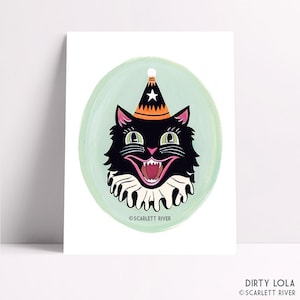 Original Black Cat Art - Art Print - Painting - Art - Cat - Halloween - Vintage Style - Creepy - Scream - Spooky