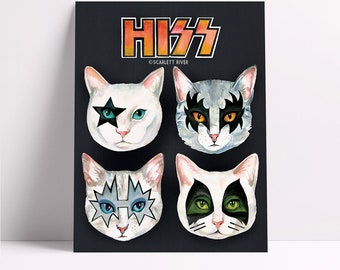 Hiss Cats - Cat Portrait - Illustration - Art Print - Cat Art - Rock Cats - Kiss Cats -Metal Cats