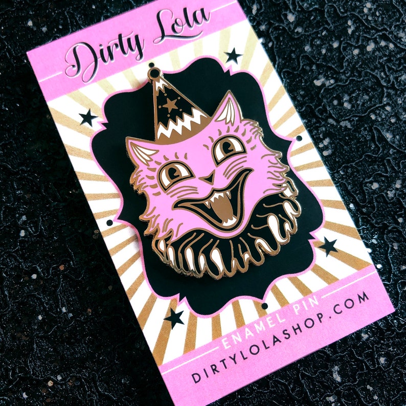 Enamel Pin Dirty Lola Hard Enamel Pin Clown Cat Pink Halloween Cat Vintage Inspired Artist pin