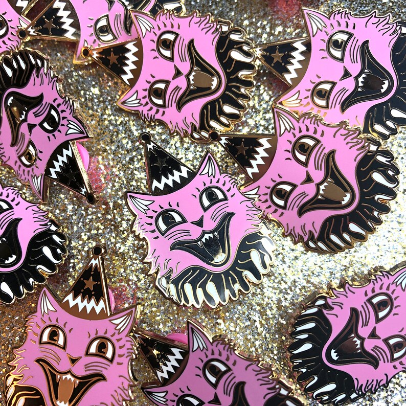 Enamel Pin Dirty Lola Hard Enamel Pin Clown Cat Pink Halloween Cat Vintage Inspired Artist pin