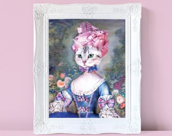 Marie Antoinette - Cat Painting - Art Print - Illustration - Cat Art - Cat Lovers - Anthropomorphic - Painting - Rococo - French Art