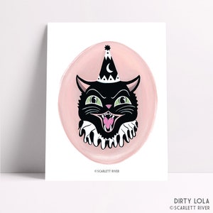 Original Black Cat Art - Art Print - Painting - Art - Cat - Halloween - Vintage Style - Creepy - Scream