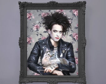 Robert Smith  - The Cure - Portrait - Illustration - Art Print - Fan Art - Persian Cat - Cat Art - Love Cats - Goth Rock