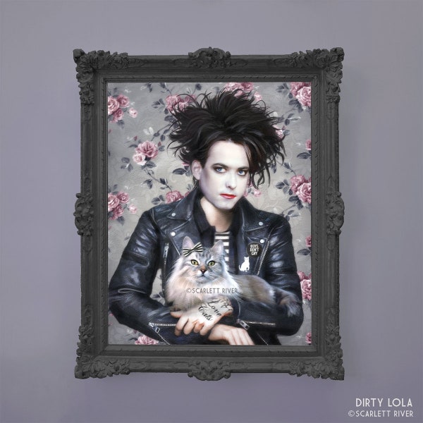 Robert Smith  - The Cure - Portrait - Illustration - Art Print - Fan Art - Persian Cat - Cat Art - Love Cats - Goth Rock