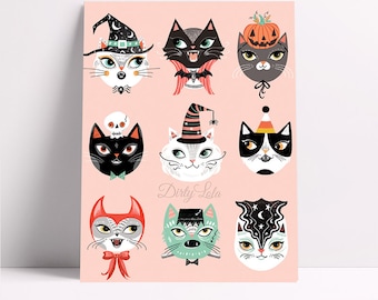 Halloween Cats Art Print - Cat Portrait - Illustration - Art Print - Cat Art - Dirty Lola