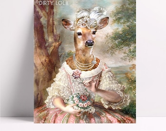 Deer Painting - Art Print - Illustration - Woodland - Anthropomorphic - Painting - Rococo - French Art