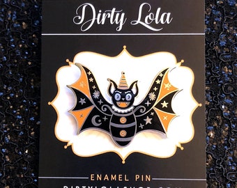 Vintage Halloween Inspired Bat -  Hard Enamel Pin  - Horror - Lapel Pins - Artist pin - Dirty Lola - Original Art