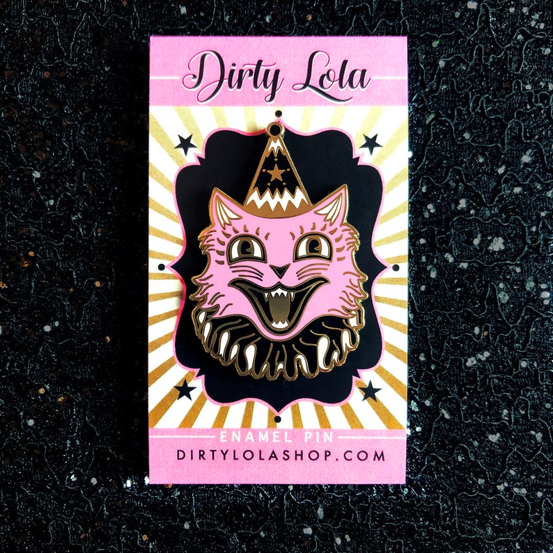 Enamel Pin Dirty Lola Hard Enamel Pin Clown Cat Pink Halloween Cat Vintage Inspired Artist pin