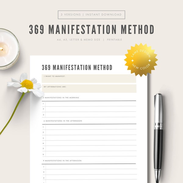 369 Manifestation Template, Law of Attraction Template Printable Template, Nikola Tesla Manifestation Technique, Manifestational Journal