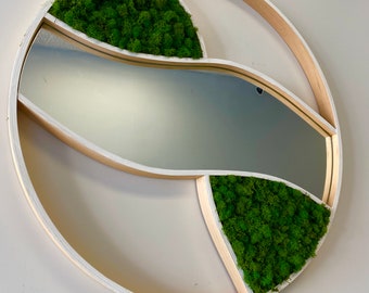 Designer Round Wall Mirror| Modern Unique Mirror with Preserved Moss| Feng Shui Mirror|| 24” INFINITY MIRROR