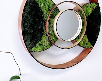 Exotisches Holz Wandbild: Moos & Spiegel Eclipse Decor (61cm)
