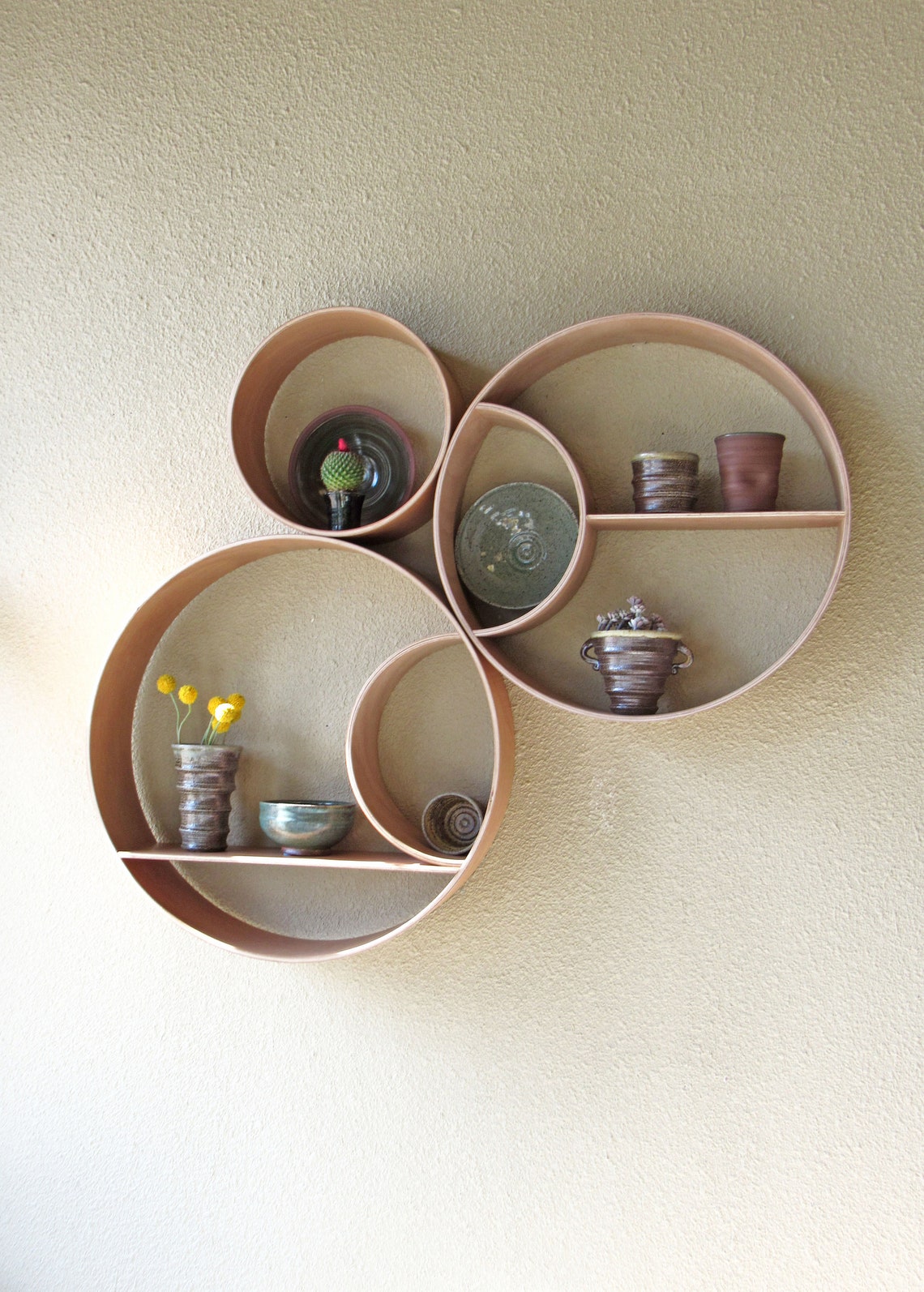 Upscale Large Round Wood Wall Shelvesdesigner 3 Piece Wall Etsy