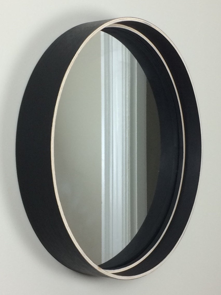 Miroir Rond Noir Unique| Batterie Réutilisée Miroir Mural Circulaire en Bois d'acajou| Décor Intérie