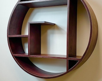 Large Maple Round Wall Shelf: Mid Century Modern Zen Decor (30