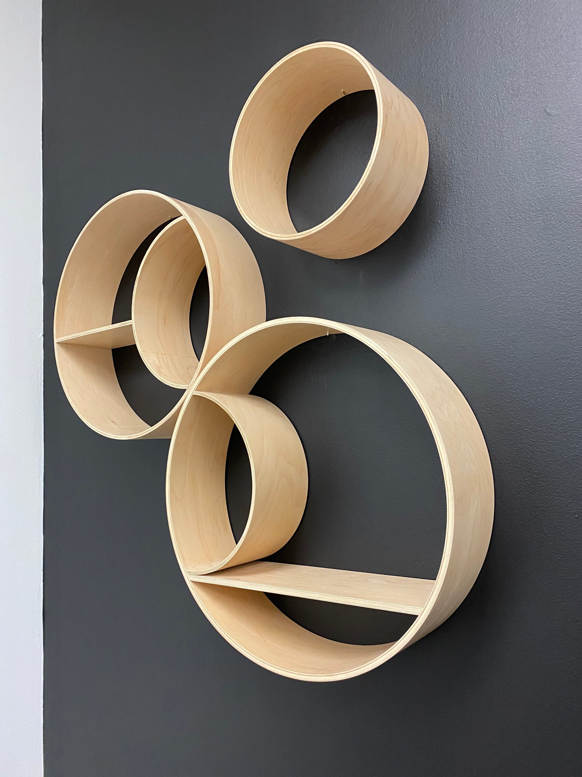 Upscale Large Round Wood Wall Shelvesdesigner 3 Piece Wall Etsy