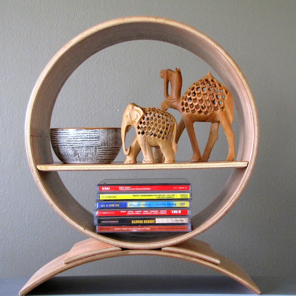 Mahogany Freestanding Small Round Shelf| Tabletop Shelf| Feng Shui Circular Shelving||Bowstring Truss Shelving Unit | 12-13 in Diameter