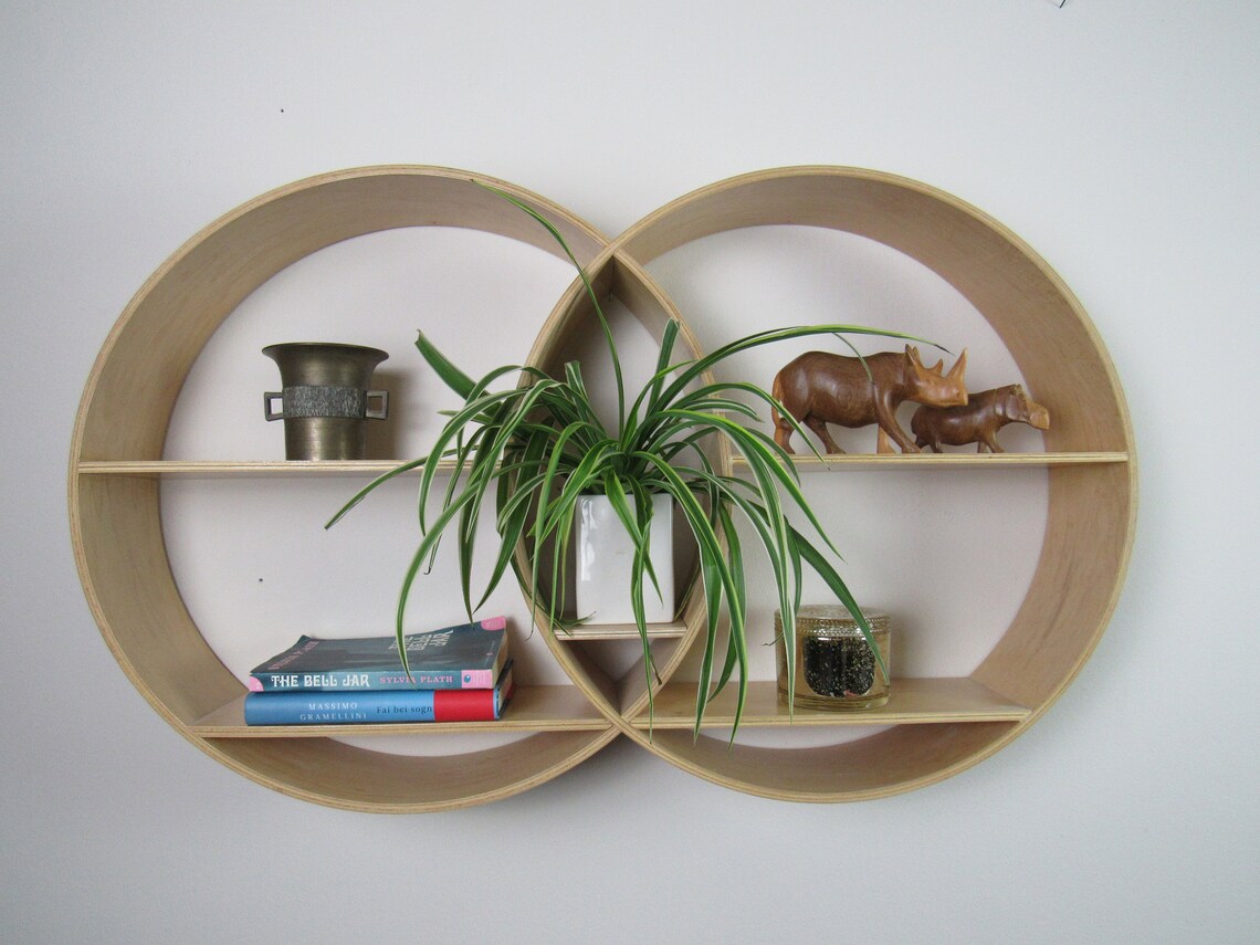 Large Round Wooden Shelving Unit Scandinavian Design Wall Etsy