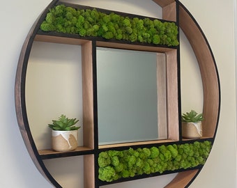 Mirror and Moss Large Mahogany Wall Decor| Preserved Moss Wall Decor Ideas| Office Decor| Hair Salon Decor||RAINFOREST MIRROR