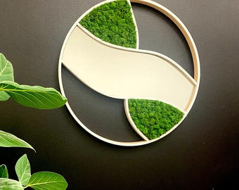 Designer Round Wall Mirror| Modern Unique Mirror with Preserved Moss| Feng Shui Mirror|| 24” INFINITY MIRROR