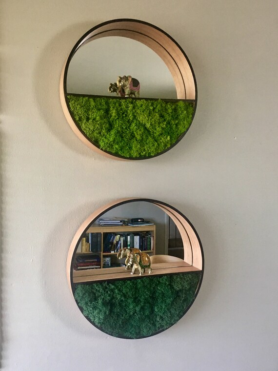 Two 16” Mirrors With Moss/whitewash Maple/repurposed/wood