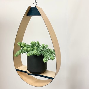 Ahorn Furnier Hängepflanzen Regal: Regentropfen Design mit Schwarzer Kette