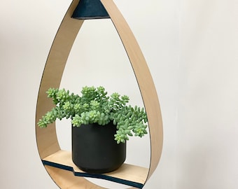 Ahorn Furnier Hängepflanzen Regal: Regentropfen Design mit Schwarzer Kette