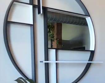 Mondrian inspirierter Wandspiegel: Geometrische Kunst, Upcycled Trommelmuschel