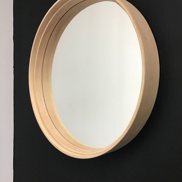 Round Wall Natural Wood Mirror| Large Wall Mirror| Living Room or Bathroom Mirror | Reflect 24”