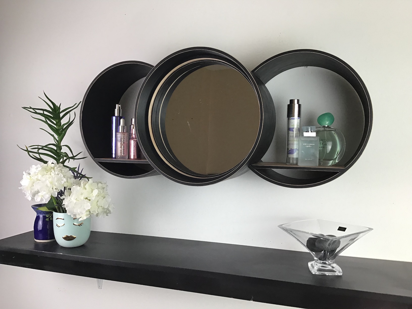Black Round Shelving Unit Cosmetic Wall Mirror Shelf With | Etsy