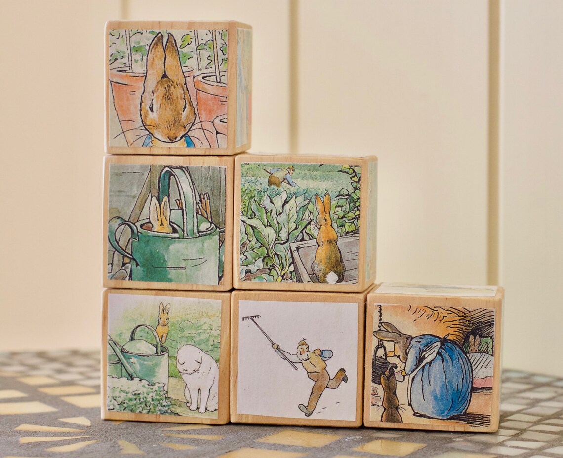 Nursery decor wooden blocks peter rabbit baby blocks Etsy