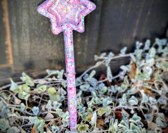 Varita de hada de resina para niñas / Estrella rosa, accesorio para disfrazarse