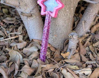 Varita de hada de resina / Varita de estrella con purpurina rosa, accesorio para disfrazarse