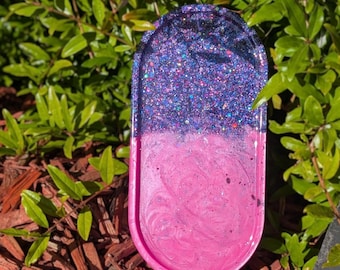 Bandeja grande con purpurina rosa y azul para baratijas/bandeja personalizada para liar