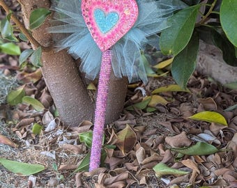 Varita de hada de corazón / Varita de tul y diamantes de imitación hecha a mano