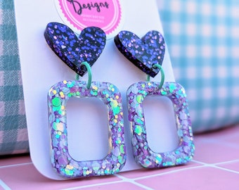 Purple Heart Dangle Earrings