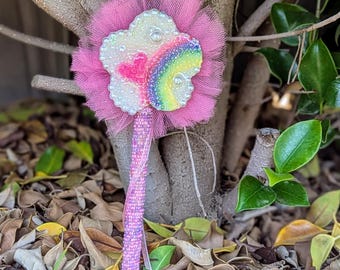 Varita de hada hecha a mano / Nube, arcoíris y tul / Accesorio para disfrazarse