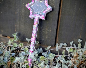 Varita de hada de resina para niñas / Estrella rosa, accesorio para disfrazarse