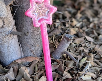 Varita de princesa hada de resina / Estrella rosa, accesorio para juego de simulación