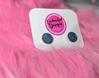 Pendientes de resina con purpurina azul – Acero inoxidable hipoalergénico
