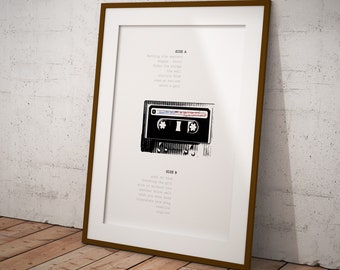 Personalised cassette mix tape printable PDF custom retro music poster with favourite songs