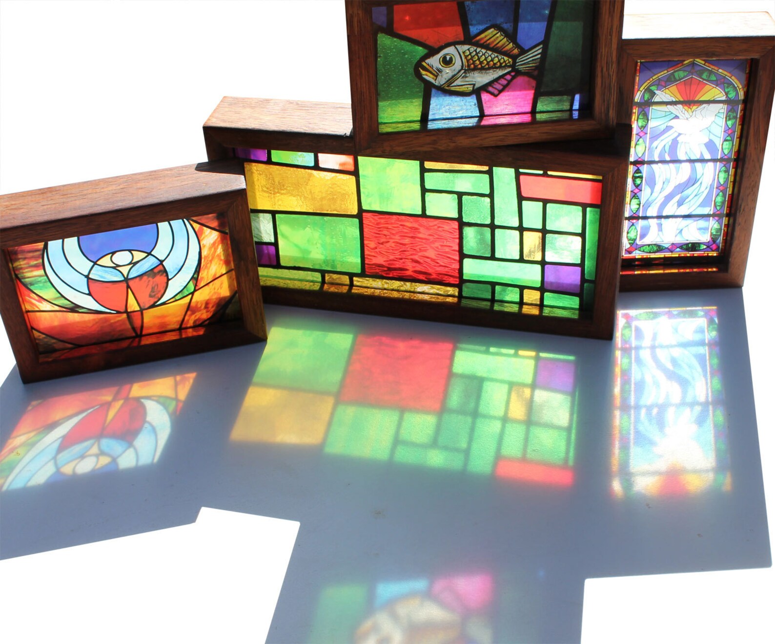 Modern Stained Glass Translucent Print Green And Copper Etsy