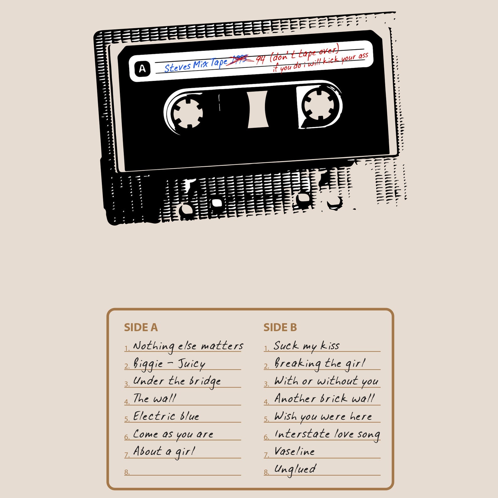 Personalised Cassette Mix Tape Printable PDF Custom Retro Music Poster
